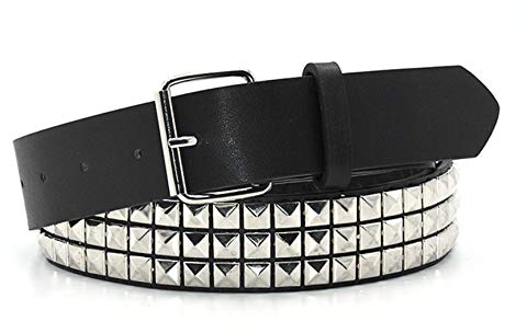 LHHA Nietengürtel Nieten Black Belt Pyramid Metallgürtel für Jeans, Hosen, Schwarz, Silber