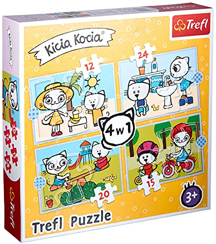 Trefl, Puzzle, Der Tag der Kicia Kocia, Kätzchen Kicia Kocia, von 12 bis 24 Teilen, 4 Sets, für Kinder ab 3 Jahren