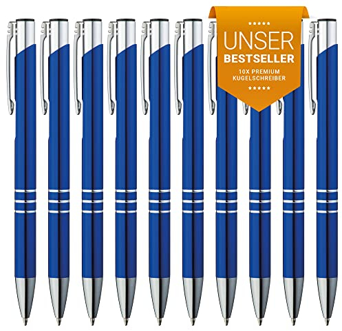 GIMEI® Metall Kugelschreiber 10 Stück | Premium Kugelschreiber Set Hochwertig, Kulli für einfaches & weiches Schreiben | Blauschreibender Kugelschreiber Blau als optischer Hingucker