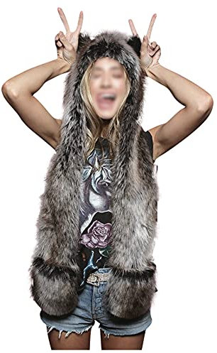 LUNULE Unisex Tiermütze Winter Warme 3-in-1 Fellmütze Ohren mit Handschuhe Schal Künstliches Fell Kapuzenschal Thermohandschuhe für Damen & Herren Tiere Bär Panda Wolf Paws Ohren Plüschmütze Damenhut