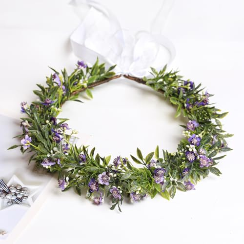 Boho Blumenkranz Künstliche Blumen Krone Braut Kopfschmuck Grüne Krone für Hochzeit Zeremonie Party Festival