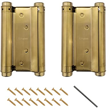 Pair of 5 Double Action Spring Hinge Stainless Steel Cafe Saloon Door Swing Self Closing Brass with Screws