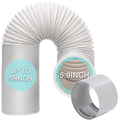 HOXHA Portable Air Conditioner Hose with Coupler 5.9 Inch Anti-Clockwise Thread AC Exhaust Vent Duct Hose Universal AC Tube Hose Kit Parts Accessories, 59 Length, Hose/Coupler