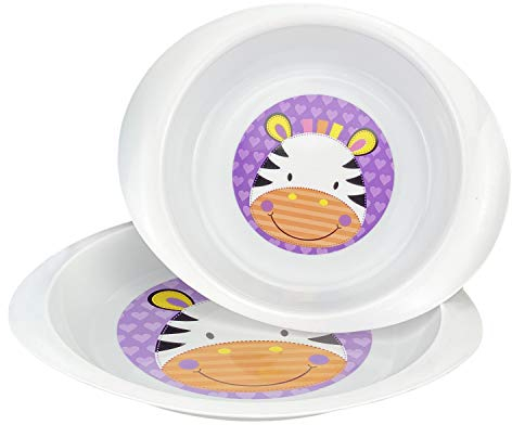 SRV Hub® 2-Pieces Bowl and Plate Set with Printed Animal Zebra for Kids Healthy Dining, for Breakfast, Lunch, and Dinner Time, Perfect for Little Hands