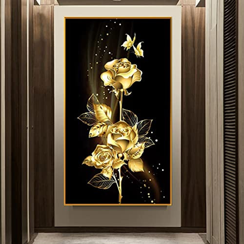 Instarry DIY 5D Diamond Painting Peinture Diamant Rose Dorée Tableau Decoration Murale Salon 90x50 cm