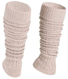 Ateena Lana Calentadores de Piernas Para Mujer, Calentadores de Tobillo de Invierno en Patrón de Trenza, Danza o Ballet, Puños Gruesos para Botas en Talla única, Beige