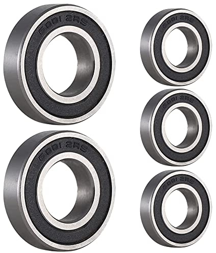 5 Stück 6001 2RS Kugellager 12 mm x 28 mm x 8 mm doppelt geschützte Rillenkugellager für DIY, Drehbänke, Motoren, 3D-Drucker, Fräsmaschinen, verschiedene mechanische Geräte, etc.