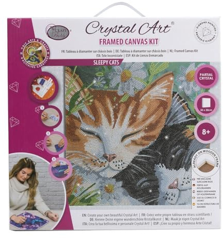 Craft Buddy Kunst-/Diamant-Malset, 30 cm x 30 cm, mit Kristallsteinen, Schlafende Katzen