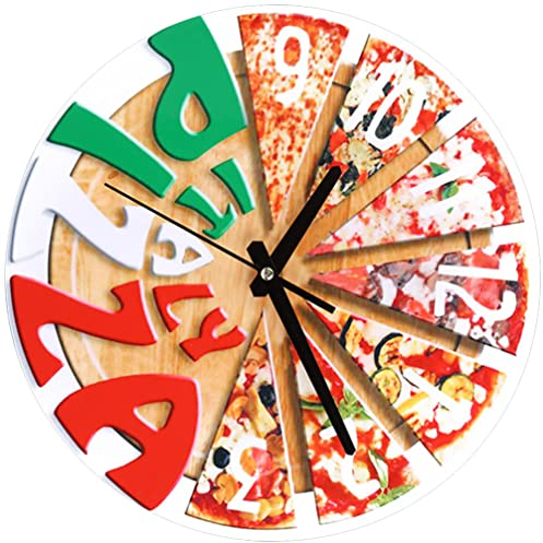 Zerodeko Pizza-wanduhr Vintage-wanduhr Stumme Wanduhr Batteriebetriebene Wanduhren Wanduhr Zu Hause Wanduhr Für Wohnzimmerdekor Bauernwanduhr Kinderzimmer Hölzerne Uhr Büro Faserholz Runden