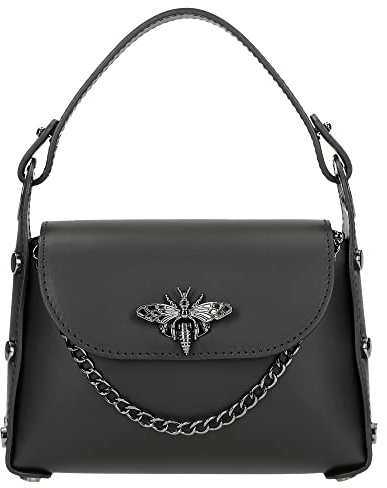 WOJAS - Damen Handtasche I aus Hochwertigem Glattleder I Dekorativen Verschluss in Form Eines Insektes I Tragegriff aus Leder I mit Kettenträger I Praktische und Bequeme I 80318-51 - Schwarz