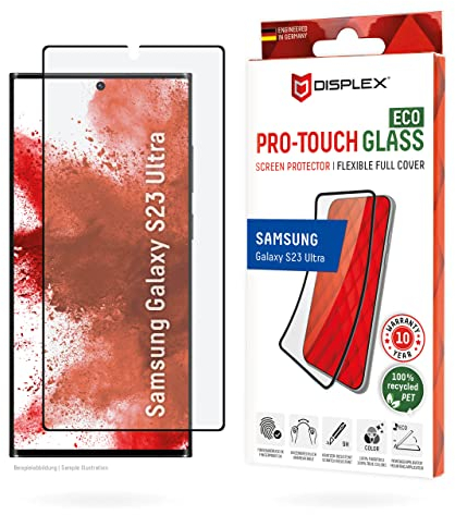 Displex PRO-TOUCH ECO Full Cover Schutzglas (9H) für Samsung Galaxy S23 Ultra, Eco-Applikator, 100% FPS Funktionalität, Ultra-HD farbbrillant, unzerbrechlich