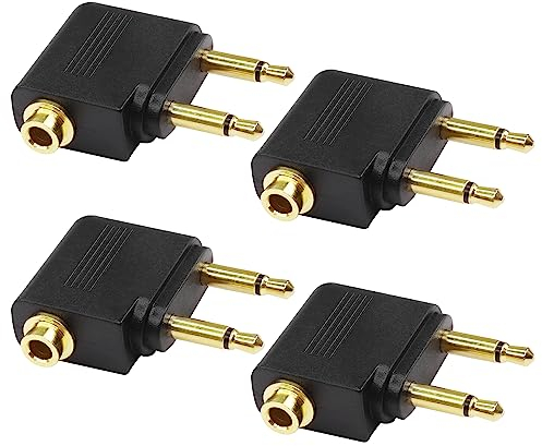 MEIRIYFA Flugzeug Flug Kopfhörer Adapter, Dual 3.5mm Stecker zu 3.5mm Buchse Flugzeug Flugzeug Headset Ohrhörer Adapter Gold Plated - 4 Stück