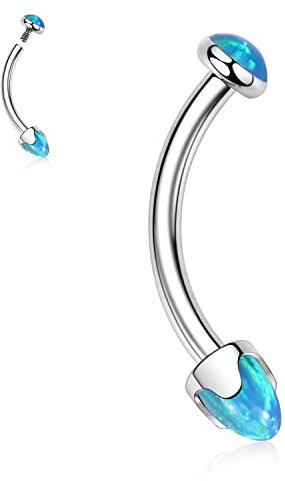 AROWRO Augenbrauen-Piercing-Schmuck G23 Titan Augenbrauen-Ringe Augenbrauen-Hantel Bauchnabel-Ringe Nabel-Ringe Vertikale Labret-Schmuck Lippen-Ring Rook Tragus Daith Ohrring 16G 6mm Silber Blau Opal