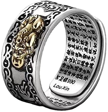 Banziaju Ring Feng Shui Ring Verstellbarer Amulett Lucky Ring Mantra Schutz Vermögen Ring für Frauen Männer