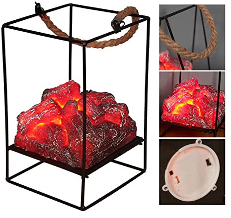 Keebgyy Lámpara de Hoguera, Lámpara de Chimenea con Tronco de Llama LED, Luz LED con Efecto de Llamas de Fuego Falsas, Lámpara de Chimenea Falsa con Luz LED sin Llama, Linterna de Chimenea de(Tipo B)