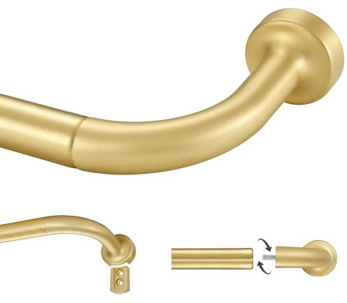 Lwiiom Brass Window Curtain Rod, 28-56 Inch, 1 Inch Diameter, Adjustable with Aluminum Finials and Brackets, Wrap Around Design