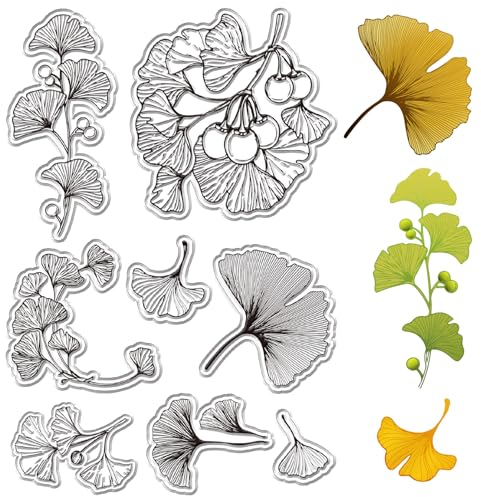 CRASPIRE Blätter Clear Stamps Ginkgo Leaf Frühling Herbst Pflanze Wiederverwendbare Retro Transparente Silikon Stempel Siegel für Scrapbooking Fotoalbum Dekorative Journaling Kartenherstellung DIY