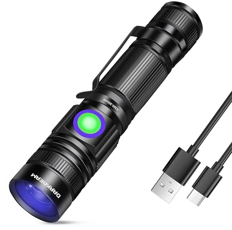 DARKBEAM UV Taschenlampe 365nm Wiederaufladbare Schwarzlicht - Mini leistungsstarke Ultraviolett LED Taschenlampen USB-C,Woods Lampe - für Haustier Urin-Erkennung,Harz Heilung,Flecken,Mineralien,Geld