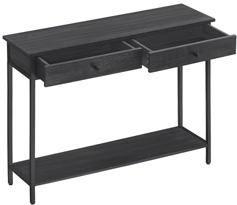 VASAGLE Table Console, Table d'Entrée, Bout de Canapé, avec 2 Tiroirs, Cadre en Acier, pour Entrée, Chambre, Salon, Style Industriel, Gris Anthracite et Noir d'encre LNT015B07