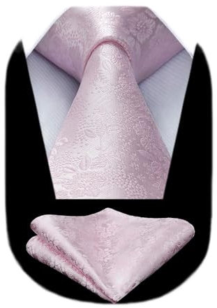 HISDERN Rosa Krawatte Blumenkrawatten für Männer Krawatte und Pocket Square Set für Hochzeitsfeier Business Formale Krawatte Sets mit Geschenkbox