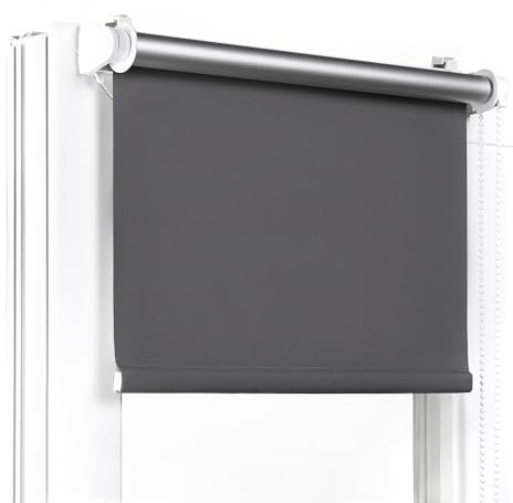 Fenster DEKOR - Rollos Für Fenster Ohne Bohren Dunkelgrau - Verdunkelungsrollo B60 x H120 cm - Klemmrollo Verdunkelung - Fensterrollo Für Balkontüren - Verdunklungsrollo Leicht Zu Installieren
