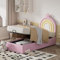 Dolamaní Einzelbetten Mädchen Bett 90x200 cm Prinzessin, Hydraulikbett Polsterbett mit Stauraum, Jugendbett Bett mit Lattenrost & Kopfteil mit Kronen- und Regenbogen-Design, Rosa