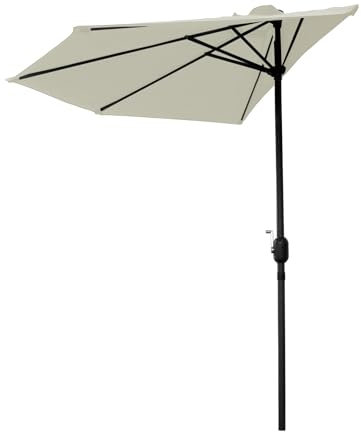 290cm Media Redonda Sombrilla de Patio, Parasol de Exterior con Manivela y 5 Varillas de Acero para Jardín, Restaurante, Terraza(Color:White)