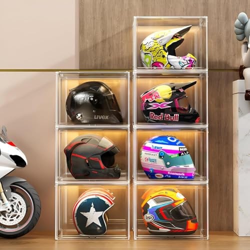 GUDEMAY XL Transparente Stapelbare Aufbewahrungsboxen mit Magnetverschluss - Staubdichte Vitrine Acryl Schaukasten für Helme, Figuren, Bücher, Kosmetik, Schuhe & Handtaschen (XL - 3er Set)