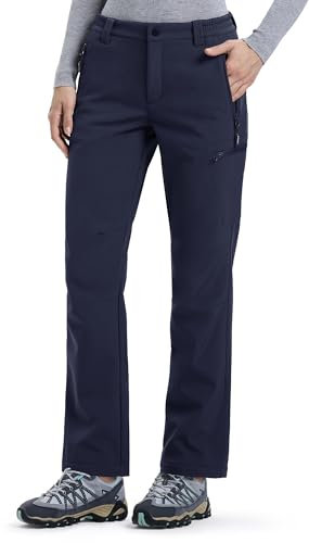 Outdoor Ventures Womens Winter Softshell Trousers Waterproof Pants Warm Fleece Lined Ski Snow Hiking Pants Dark Blue 29L*12