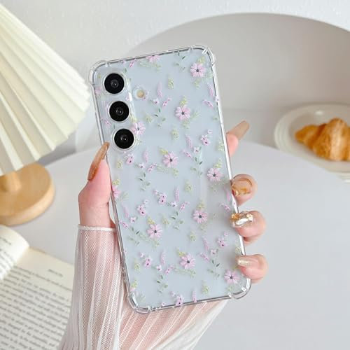 ZTOFERA Transparente Schutzhülle für Samsung Galaxy S24 Plus, Blumenmuster, für Frauen und Mädchen, stoßfest, schlank, aus TPU-Kunststoff, für Samsung S24 Plus, rosa Blumen