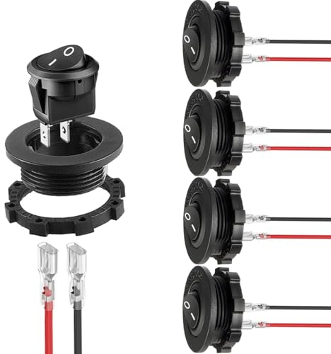 RUNCCI-YUN 5Pcs Interruptor Basculante Redondo, Interruptores de botón 12v, 2 Pines On-off interruptor con Carcasa Para Automóviles, Embarcaciones, Electrodomésticos, 6A / 250v, 10A / 125V