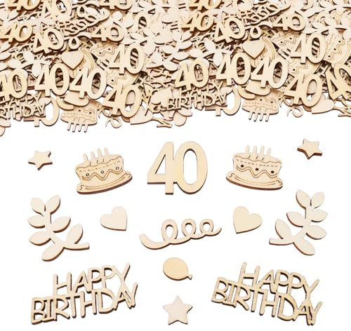 ParPix 100 Stück Groß Konfetti 40 Geburtstag Deko, Holz Streudeko 40. Geburtstag Deko, Tischdeko 40 Geburtstag Frauen Männer, Konfetti Deko zum 40 Geburtstag Jubiläen, Geburtstage, Partys, Tischdeko