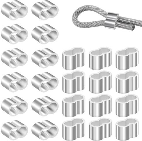 50 Pièces Manchons en Aluminium 1 mm, Manchons à Sertir à Double Virole en Aluminium, Manchons Doubles en Aluminium, Câble Acier Manchons, pour Câbles en Acier, Câble Métallique, Argenté
