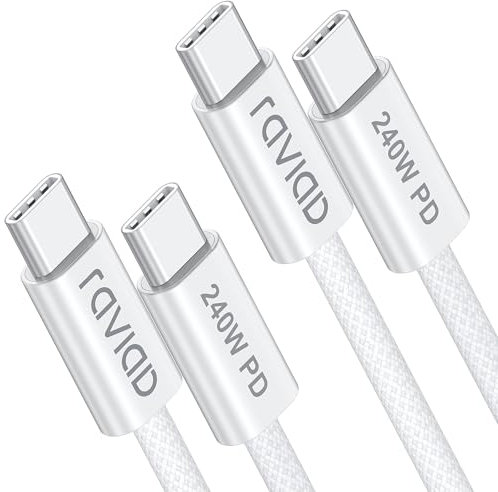RAVIAD 240W Cable USB C Carga Rápida [2Pack 2M], Cable USB C a USB C PD3.1 5A 48V Cable Tipo C para iPhone 15 Pro Max, Samsung S24 S23 S22 S21, MacBook Pro/Air, Pad, Laptops, Huawei, Pixel- Blanco