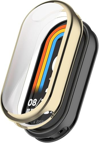 Generisch Case Compatible with Xiaomi Smart Band 9 Protective Case, Flexible TPU Screen Protector Case Scratch-Resistant Cover Protective Case for Xiaomi Mi Band 9 Smartwatch (Gold)