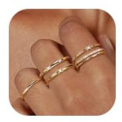 CASSIECA 5 Stück Gold Ringe für Frauen, Ringe Damen Gold Stack Ring Set mit Kubischer Zirkon Daumen Ring Fingerring Verlobung Versprechen Silberring Schmuck für Freundin Frau Mom Ringgröße 57