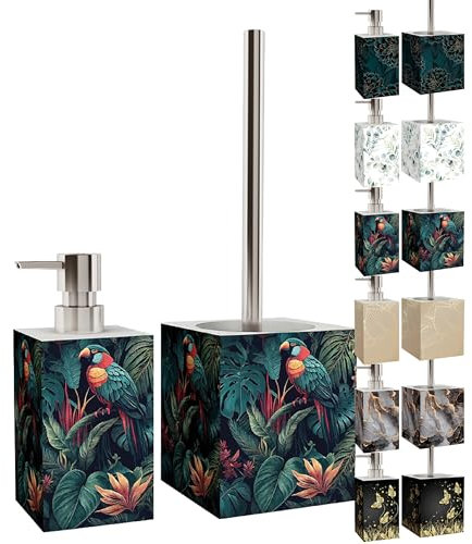 Sanilo Badezimmer Set, Seifenspender und WC Bürste mit Motiv, große Auswahl, Klobürste ohne Bohren, schöne Designs (Exotic)