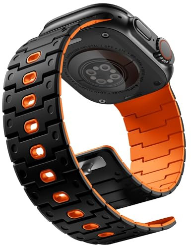 Bandletic Compatible with Apple Watch Ultra 2 Strap - Soft Silicone Magnetic Straps for iWatch Series SE SE2 10 9 8 7 6 5 4 Ultra 49mm 46mm 45mm 44mm 42mm(Series 3 2 1) for Men Women, Black Orange