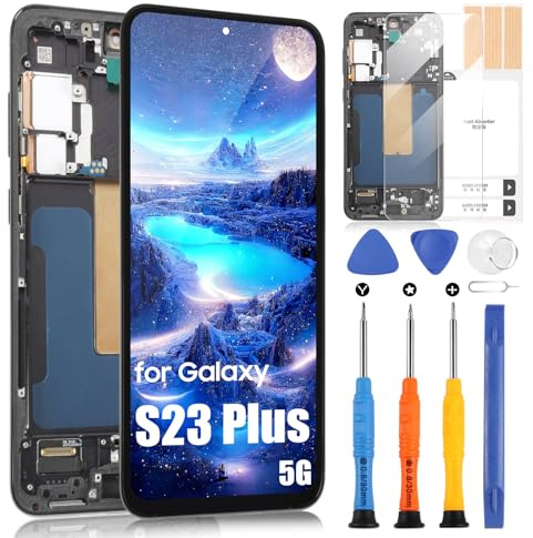 (US Version) OLED Écran LCD pour Samsung Galaxy S23+ 5G SM-S916U SM-S916U1 LCD Display Ecran Replacement Digitalizer Touchscreen Montage Complet avec Réparation, Noir avec Cadre