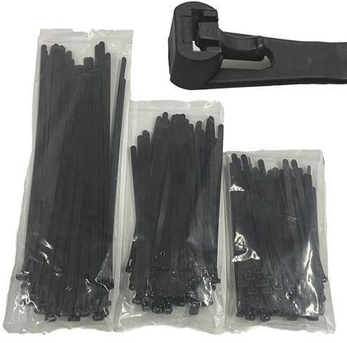 EzySup 150 fascette assortite riutilizzabili resistenti per uso esterno, 150/200/300 mm x 7,6 mm, nere (50 pezzi per ogni dimensione)