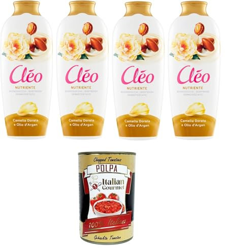 Cleo Bagnodoccia Camelia Dorata e Olio di Argan Duschgel mit goldener Kamelie und Arganöl – 4x750 ml+ Italian Gourmet polpa 400g