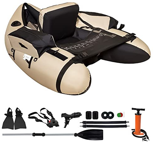 byhsports Professional Schlauchboot, Bellyboot zum Raubfischangeln, 158 kg Tragfähigkeit Angelboot -inkl. Pumpe, Verstellbare Rucksackgurte, Aufbewahrungstaschen, Fischlineal(Beige)