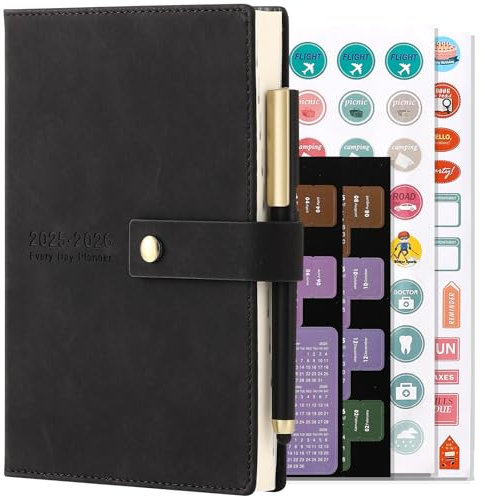 Holderzwu Akademischer Terminkalender 2025–2026, Tagesplaner, A5 Tag pro Seite, Tagesplaner von Juli 2025 – Juni 2026, fester Einband, Organizer, Tagebücher mit Stift, Lesezeichen, monatlichen