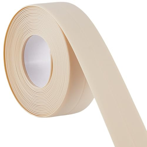CRASPIRE 2 rollo Tira Sellado para Bañera 10 5 pies Cinta Selladora Impermeable Beige PVC Antimanchas Autoadhesiva para Baño Inodoro Protector Bordes Tiras Repuesto Cocina Baño Sellador Suelo