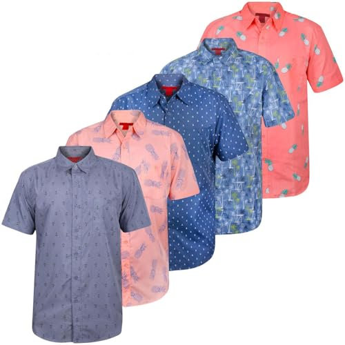 True Face Mens Hawaiian Shirts Short Sleeve Slim Fit Casual Summer Beachwear Funky Palm Tree Floral Print Hawaii Holiday Shirt Adult Lightweight Top Ankr Charcoal Coral Grey Pink L