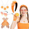 Hifot 5 Stück Orangen Kostüm Zubehör, Aperol Kostüm Damen mit Orangen Haarreif Herz Brille Ohrringe Orange Halskette Netzhandschuhe, Orange Obst Karneval Kostüm Zubehör für Mottoparty Fasching Party