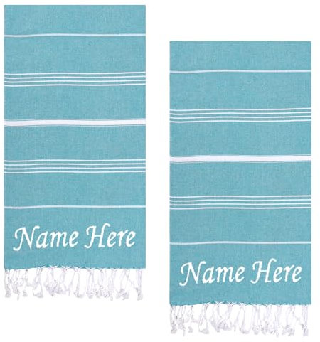 EVELYNEN Toalla de Playa Grande Personalizada Conjunto 2 Fouta Pestemal Ideal para Piscina, Hammam, SPA, Sauna, Viaje y Baño (Jade Bordado, Toalla de Playa)