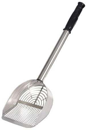 FewNvWa Pet Litter Sifting Tool with Long Handle for Cat Waste Management, Silver