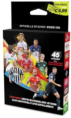 Deutsche Fußball Liga Sticker 2025/26 | 1x ECO Blister Pack | ca. 45 Sticker inkl. 3 exklusiven Holo-Stickern | Fußball Sammelserie für Kinder & Fans