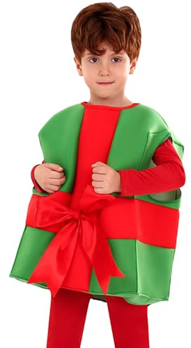 Genérico Disfraz Navidad Niñas Niños Caja de Regalo Verde con Lazo, Traje Original para Fiesta Navideña, Cosplay Divertido para Eventos, Escenarios y Celebraciones de Invierno